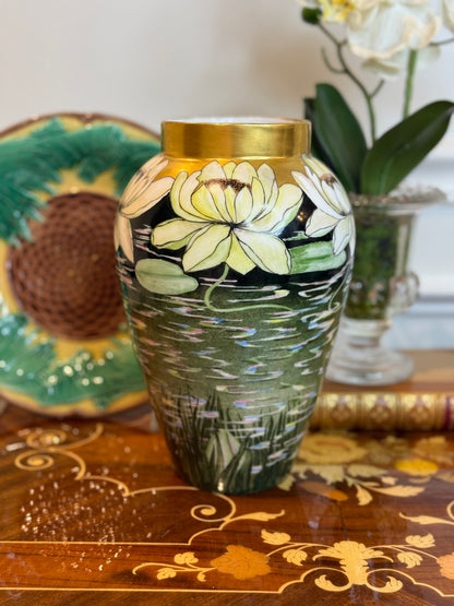 RESERVED - YVONNE - Antique Hand-Painted Limoges Water Lily Vase by M.S. Berendsen, D&C France (Delinieres & Co.)Limoges | 9.25” Tall