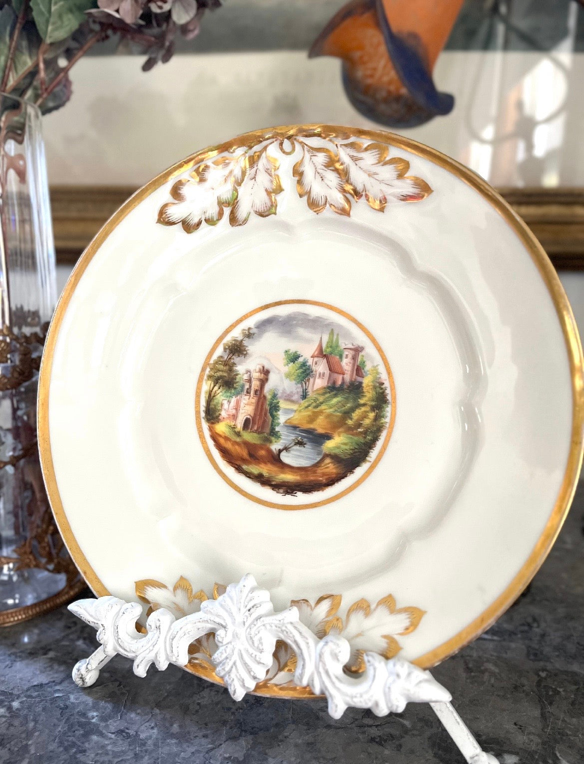 Live 06/05 Gorgeous Paris Porcelain Pitcher/Milk Jug And Plate Hand Painted Landscape