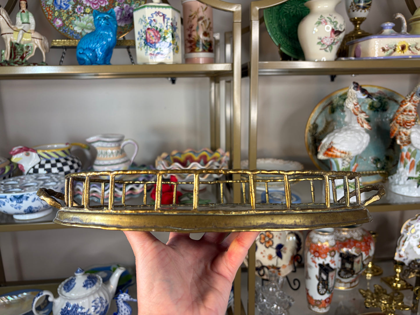 RESERVED - YVONNE - Brass bamboo tray with handles! As is!