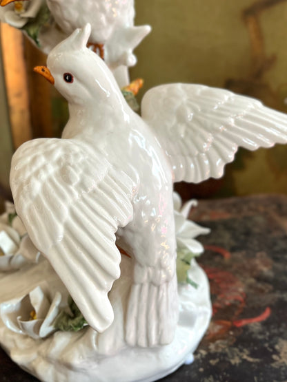 Live 08/25 Gorgeous Large Italian Porcelain Dove Pair with Hand-Applied Flowers – 14”
