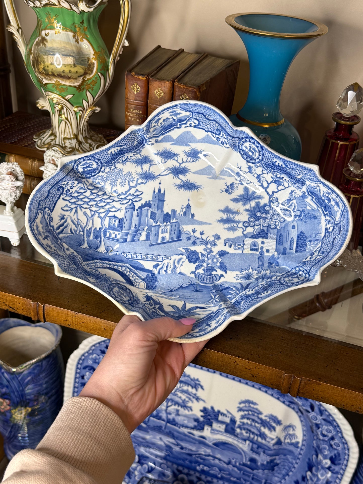 Antique Spode Gothic Castle Quatrefoil Comport | Circa 1800 | 11.75"W x 9"D x 4"H | Style DA4497