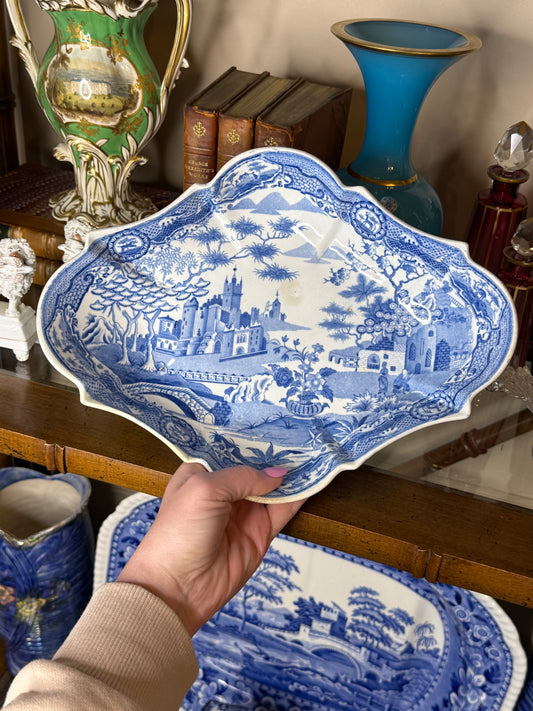 Antique Spode Gothic Castle Quatrefoil Comport | Circa 1800 | 11.75"W x 9"D x 4"H | Style DA4497