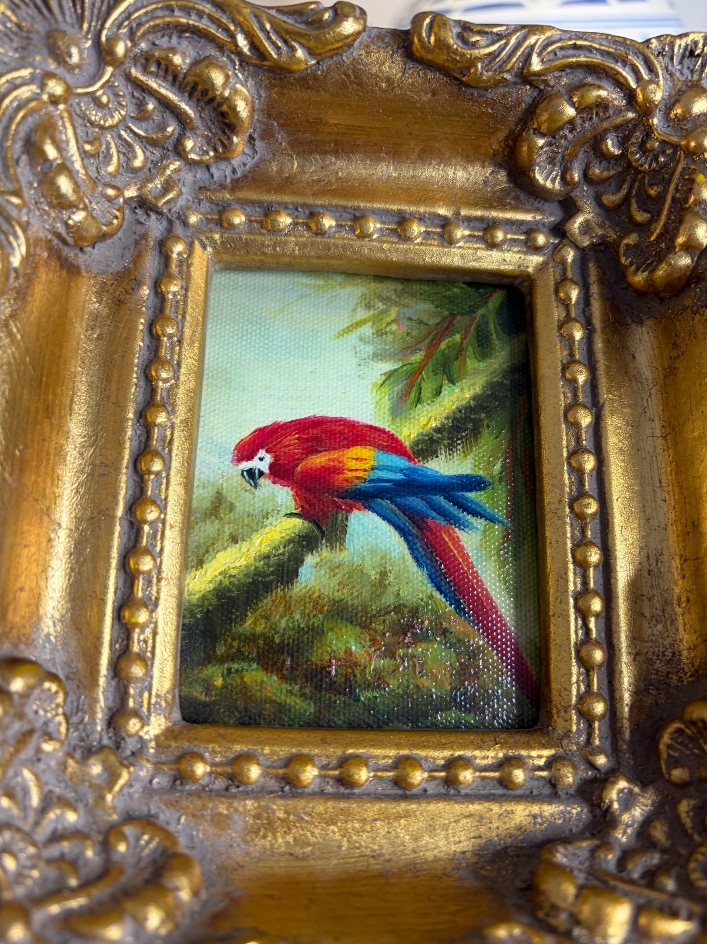 Beautiful original framed mini parrot painting!