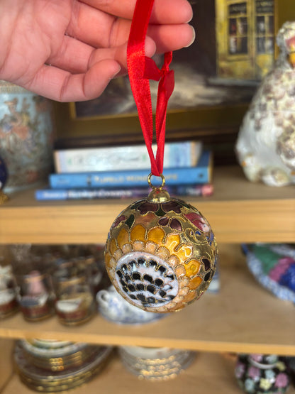 Beautiful sunflower cloisonné ornament with butterflies!