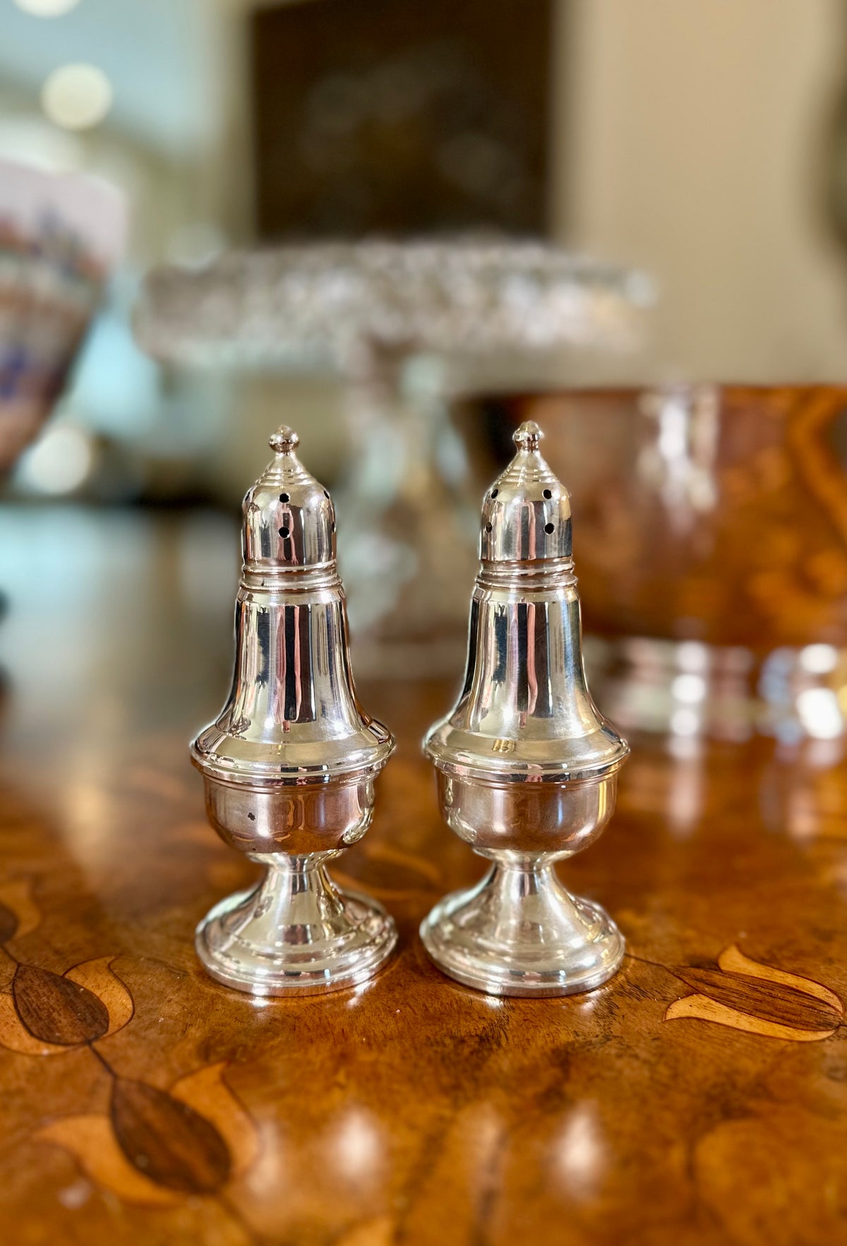Vintage Empire Sterling Silver Weighted Salt & Pepper Shakers | No. 232 | Glass-Lined Pair