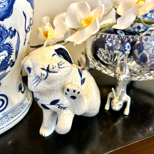 Darling vintage blue & white bunny rabbit  springtime decor figure