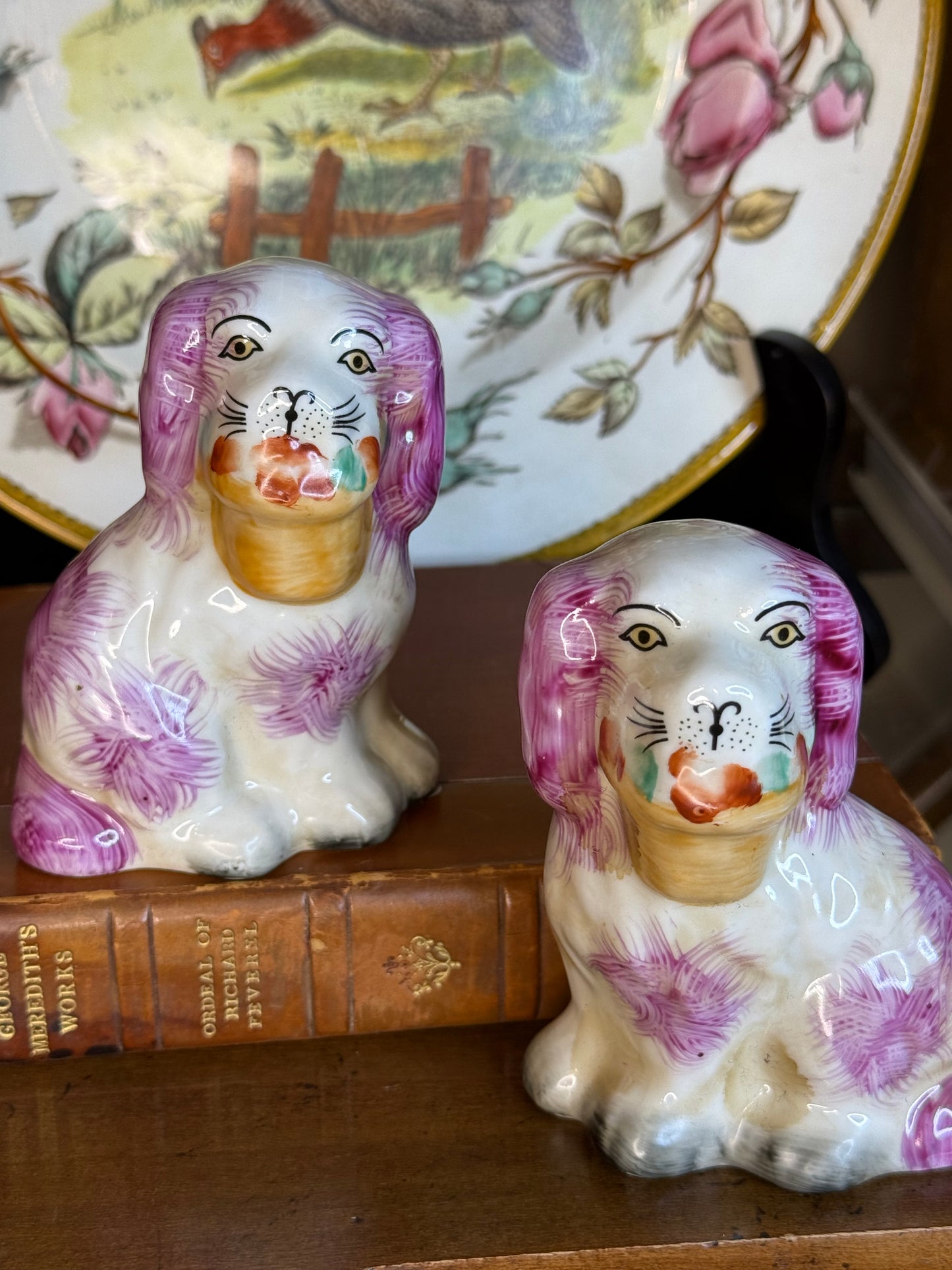 Danny’s Fine Porcelain: Mini Pink Spaniel Basket Dog Pair | 5.5Lx2Wx4H