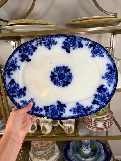 Beautiful antique Mercer Pottery Co. semi-vitreous Flow Blue Platter - As is!