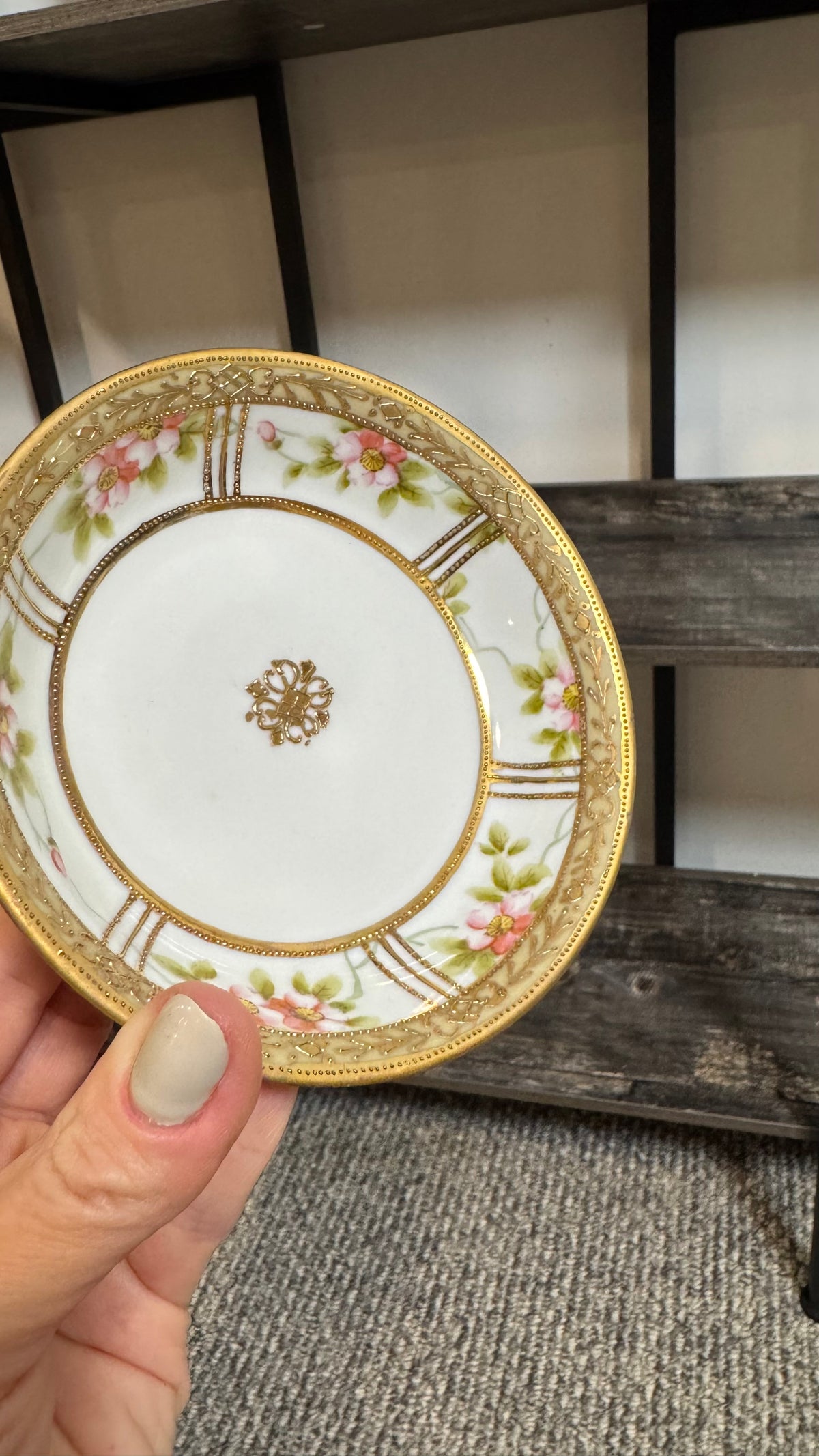 Hand-Painted Nippon Floral Plates with Ornate Gold Details — Set of Five