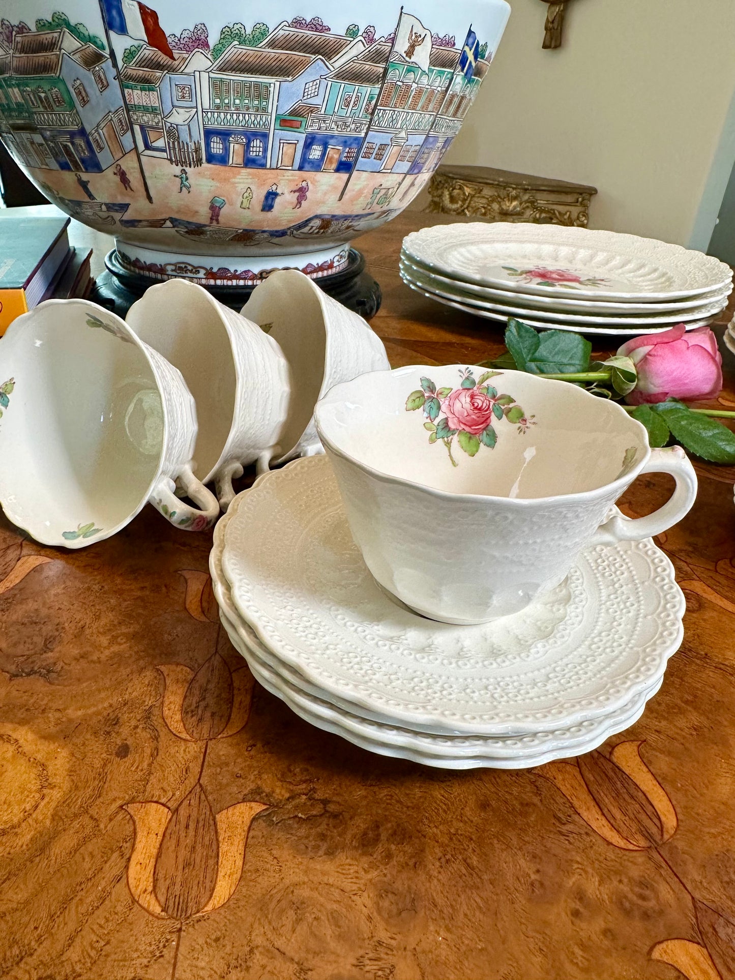 Vintage Copeland Spode “Billingsley Rose” 5-Piece Place Setting, Service for 4 | Jewel Embossed English Floral China