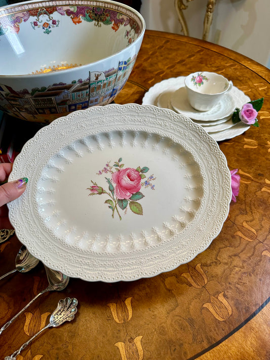 Vintage Copeland Spode “Billingsley Rose” Oval Serving Platter | Jewel Embossed English Floral China