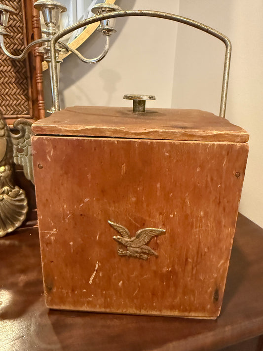 Vintage Wood Ice Box with Brass Eagle & Liner