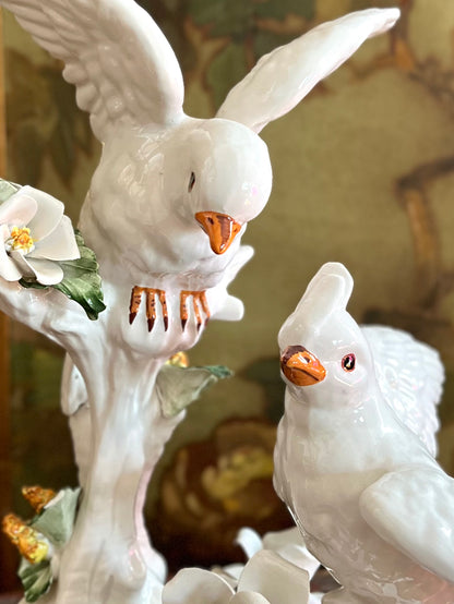 Live 08/25 Gorgeous Large Italian Porcelain Dove Pair with Hand-Applied Flowers – 14”