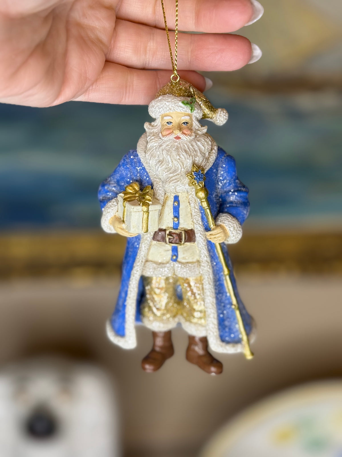 Kurt S. Adler | Blue & Gold Santa Glass Christmas Ornaments | Style 1