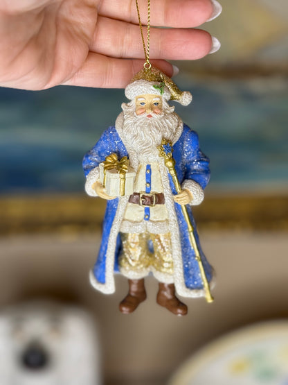 Kurt S. Adler | Blue & Gold Santa Glass Christmas Ornaments | Style 1