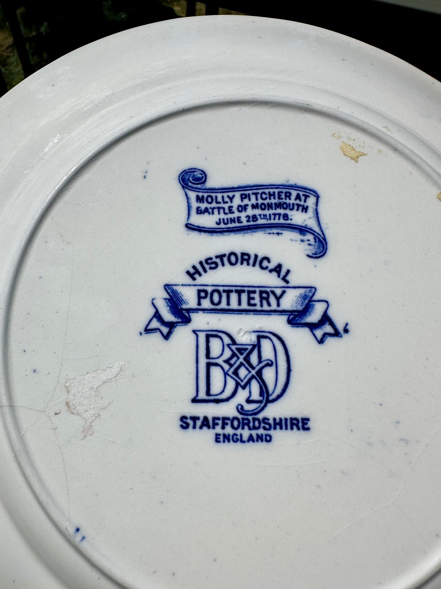 Antique Historical Pottery “Molly Pitcher” Cobalt Blue Transferware Plate | Staffordshire England