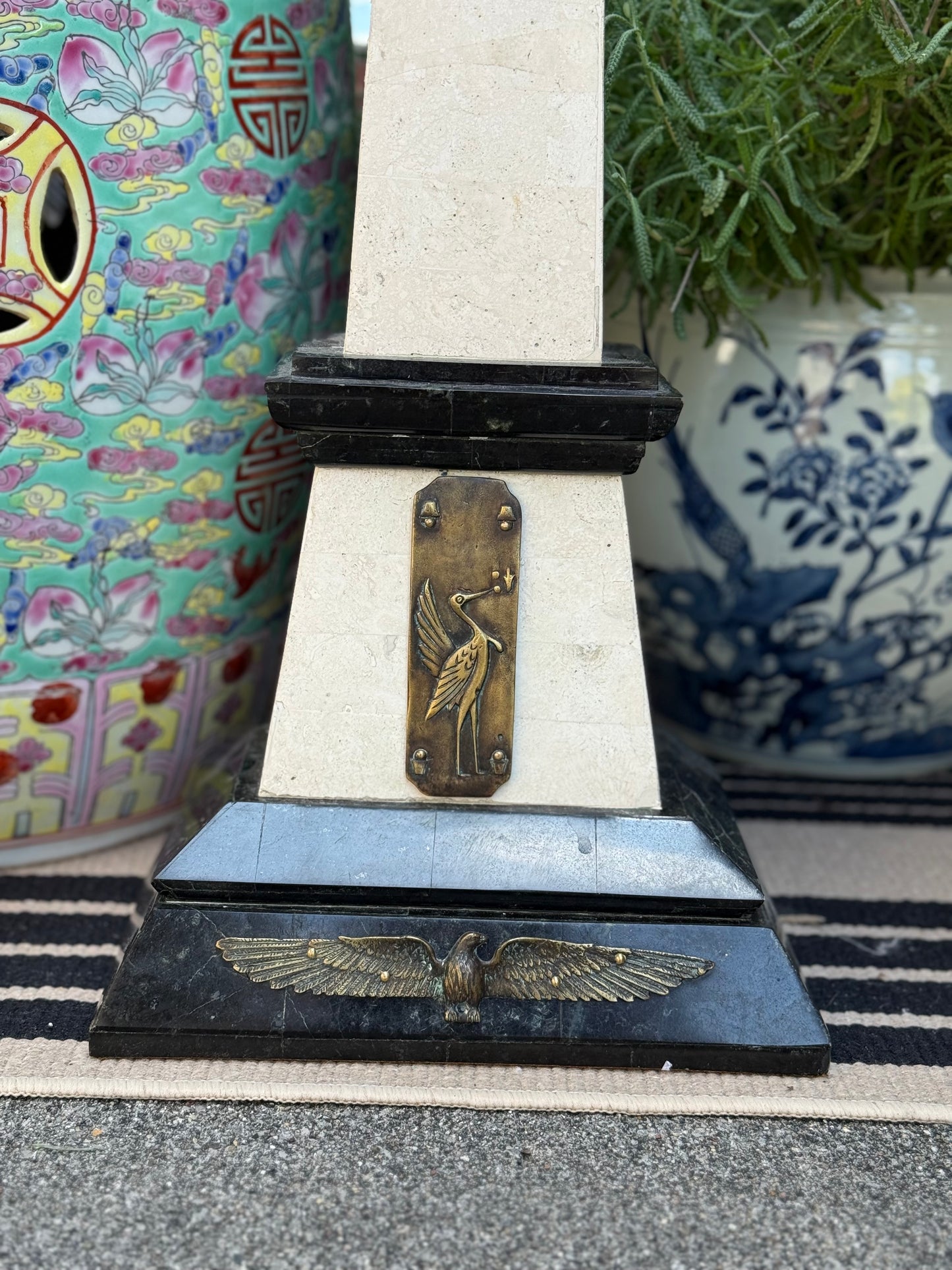 Maitland-Smith Marble & Brass Obelisk – Neoclassical Decorative Accent, Approx. 25” tall x 6.25”