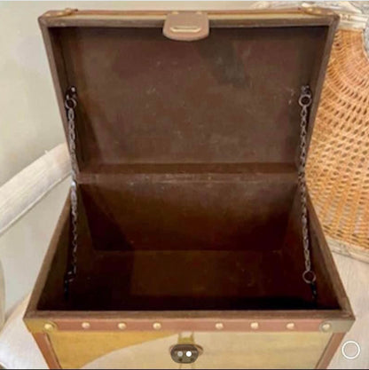 Massive Rustic chic brass and leather storage chest trunk 18 x 12