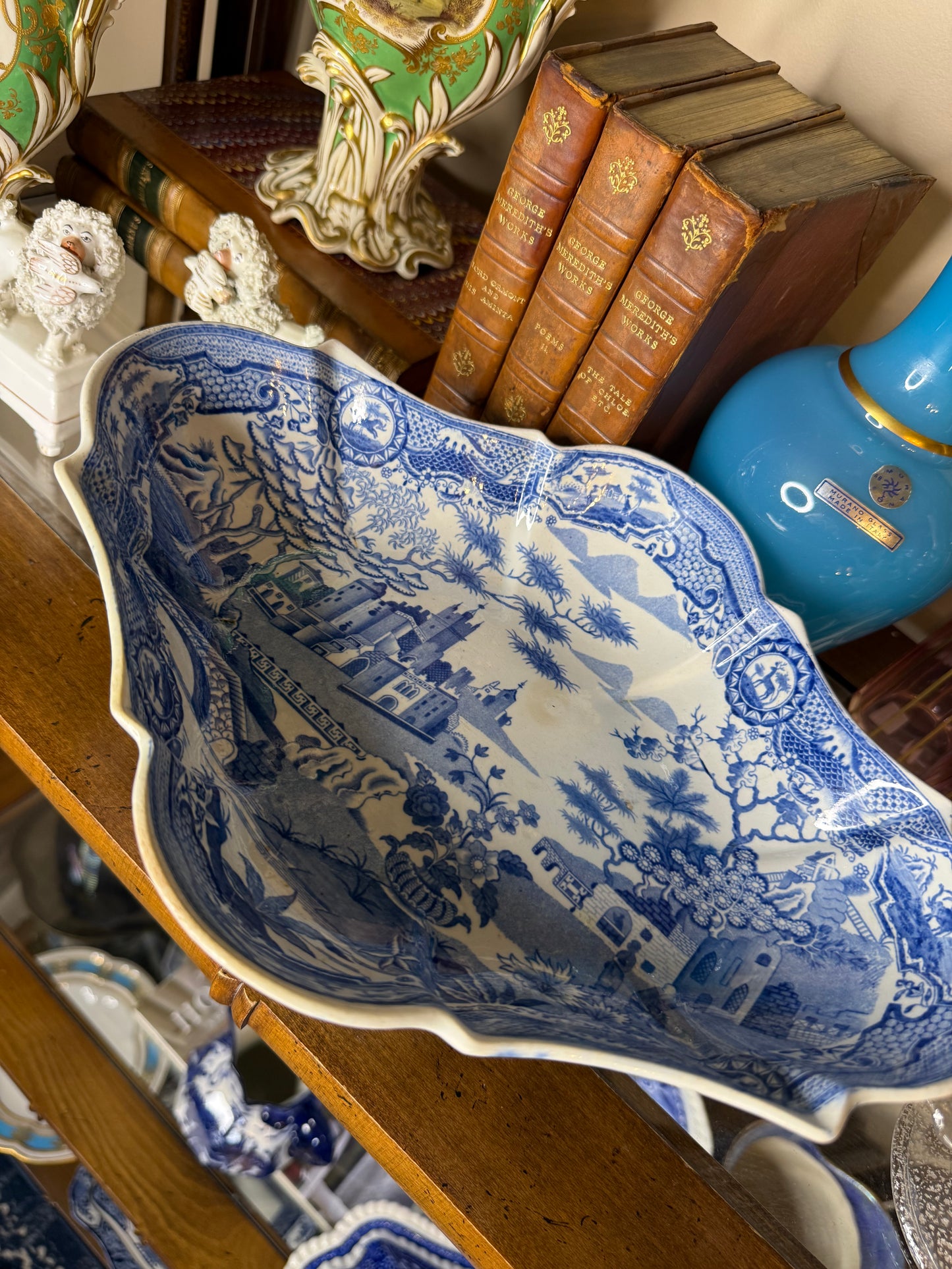 Antique Spode Gothic Castle Quatrefoil Comport | Circa 1800 | 11.75"W x 9"D x 4"H | Style DA4497