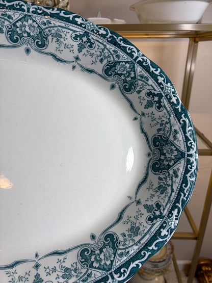Stunning antique teal green large transferware platter!