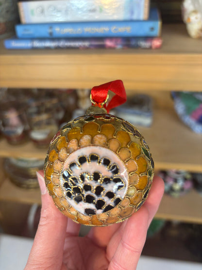 Beautiful sunflower cloisonné ornament with butterflies!