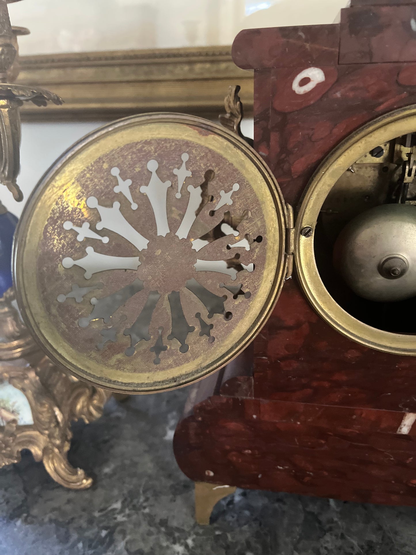 Exceptional Antique Rococo S. Marti France Rouge Griotte Marble And Bronze Ormulu Mantle Clock Circa 1860-1870