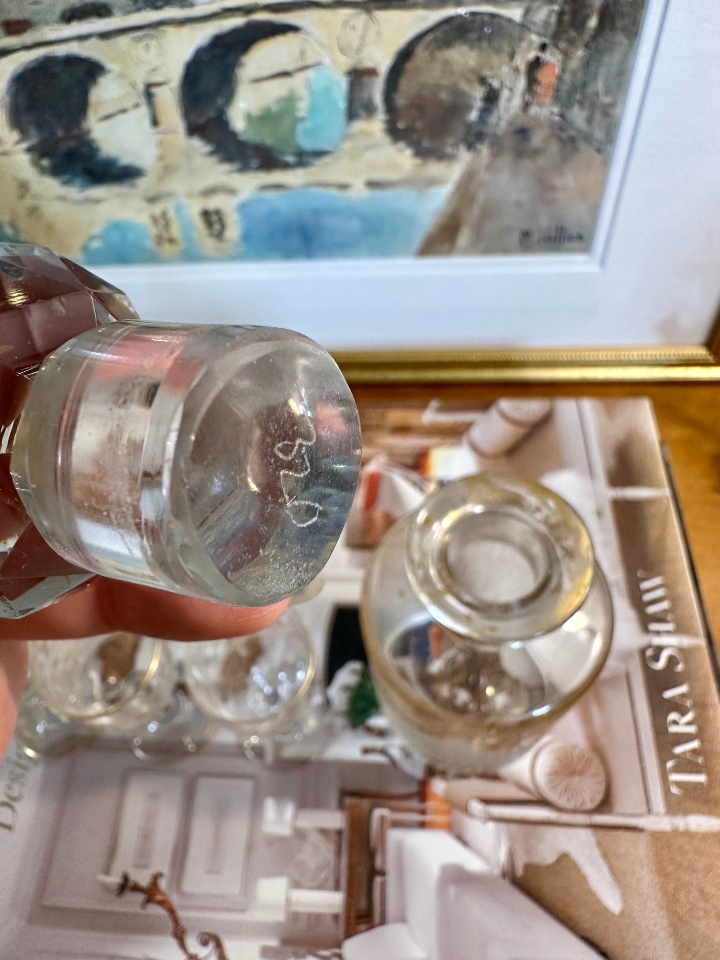 Antique St Louis Crystal Perfume Bottle Decanter & Cordial Glasses