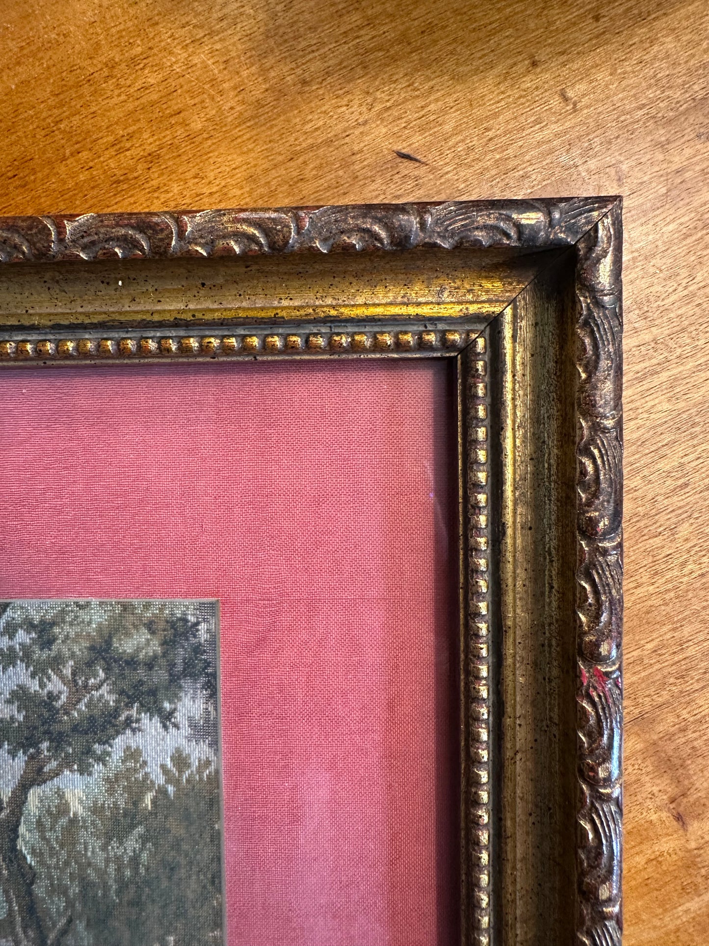Antique European Hand-Stitched Needlepoint Landscape in Gilt Frame, c. 1890–1920