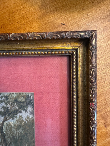 Antique European Hand-Stitched Needlepoint Landscape in Gilt Frame, c. 1890–1920