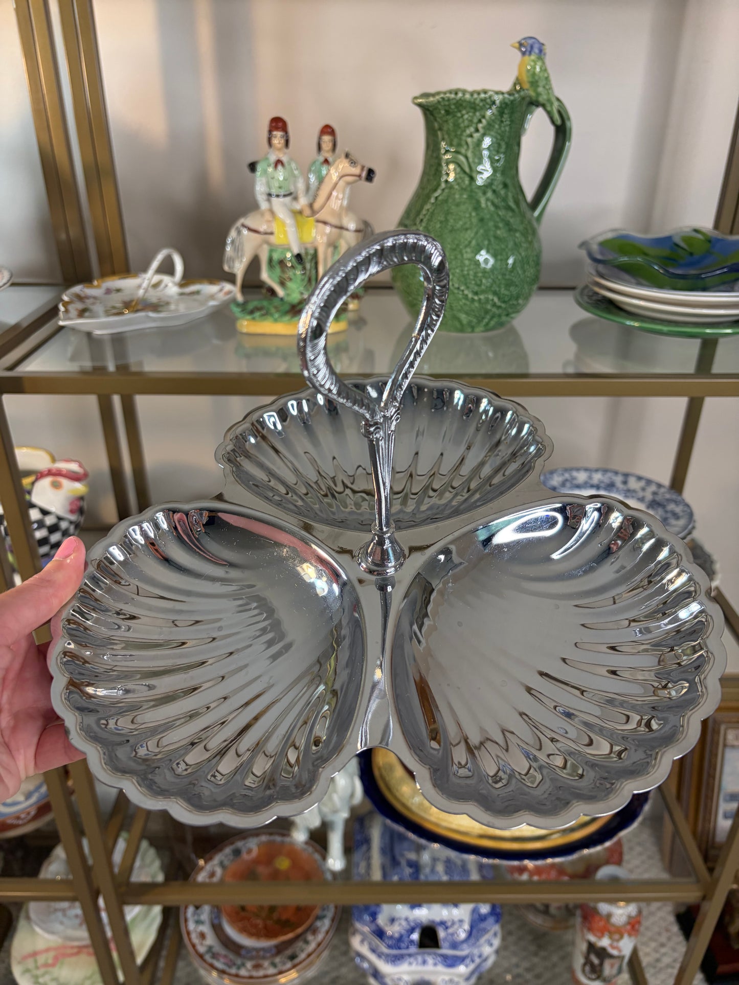 Irvinware shell divided serving dish with handle!