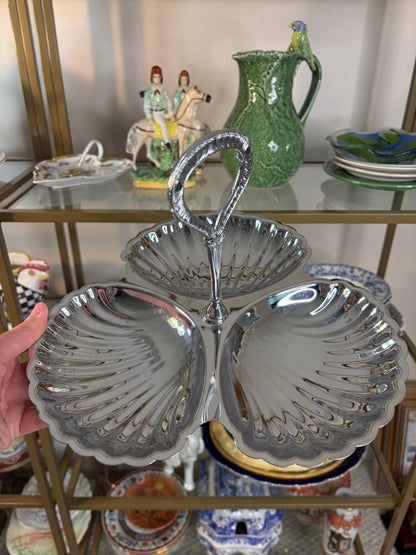 Irvinware shell divided serving dish with handle!