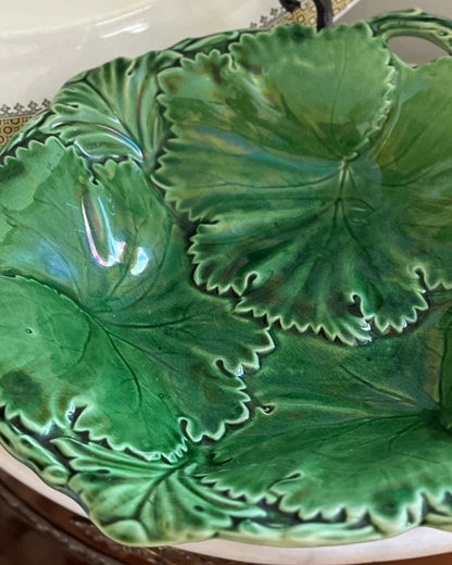 Bid No-presell Live 06/15 Mid-19th Century Copeland Majolica Strawberry Leaf Compote | English Pedestal Centerpiece