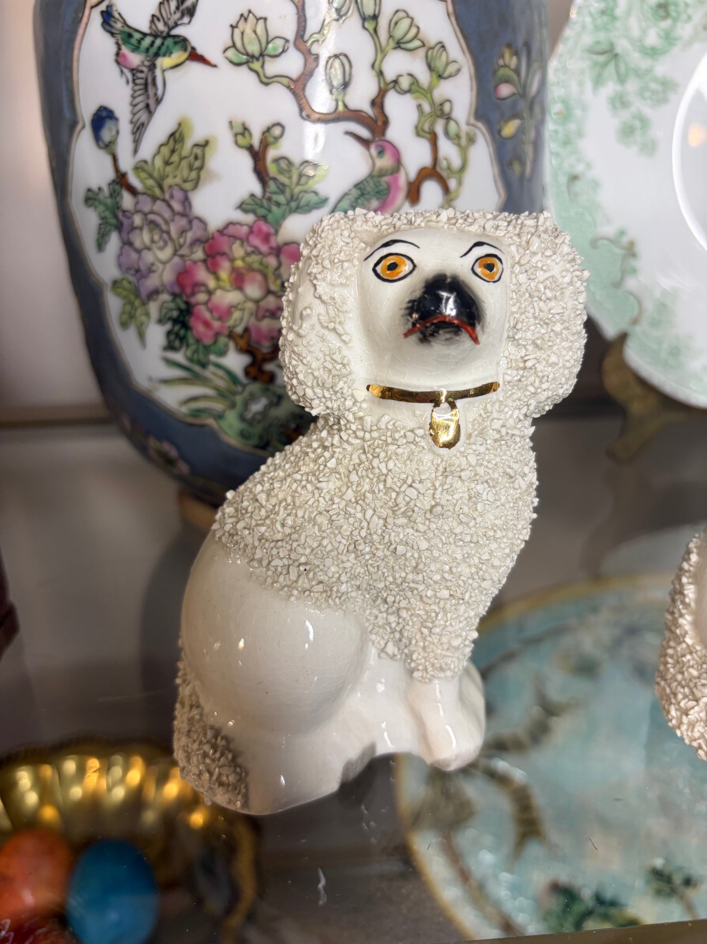 Antique Staffordshire confetti poodle with red mouth!