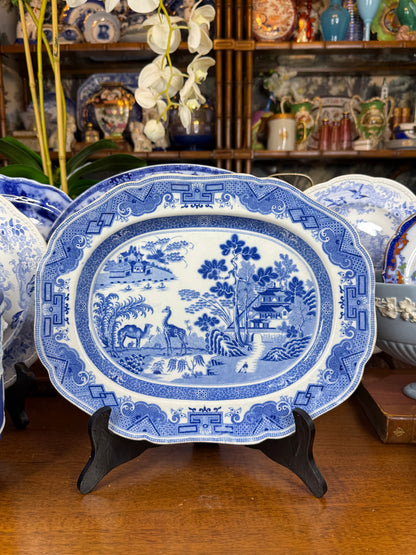 Minton “Camel and Giraffe” Blue & White Transferware Meat Dish / Platter | c.1815 | 13” L × 10” W | #DA4597