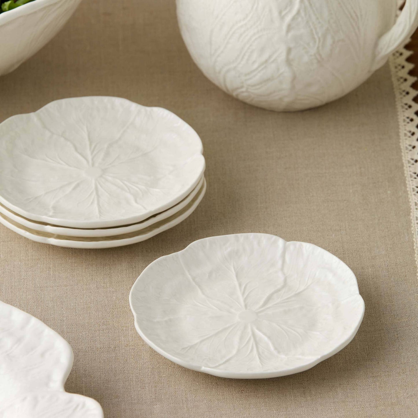 White Cabbage Ceramic Charger Plate | 6”D Bread Plate