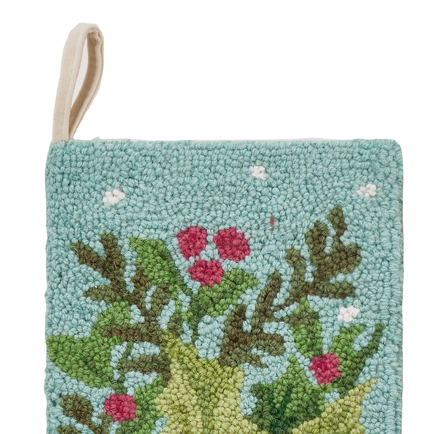 Holly Bow Wool Hook Christmas Stocking | Holiday Mantel Decor | 12" x 20"
