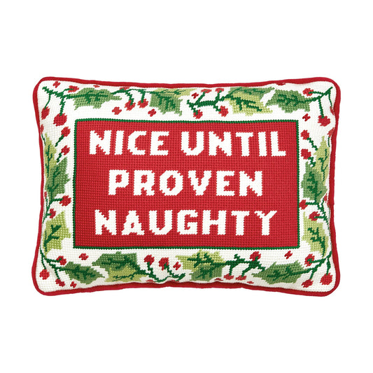 Until Proven Naughty Embroidered Needlepoint Style Pillow | 10" x 14"