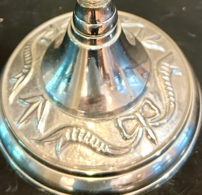 Single spectacular heavy silver plate bow & baroque triple candelabra