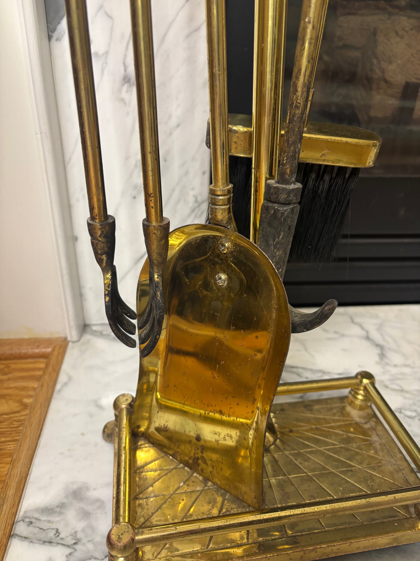 Stunning brass equestrian fireplace set!