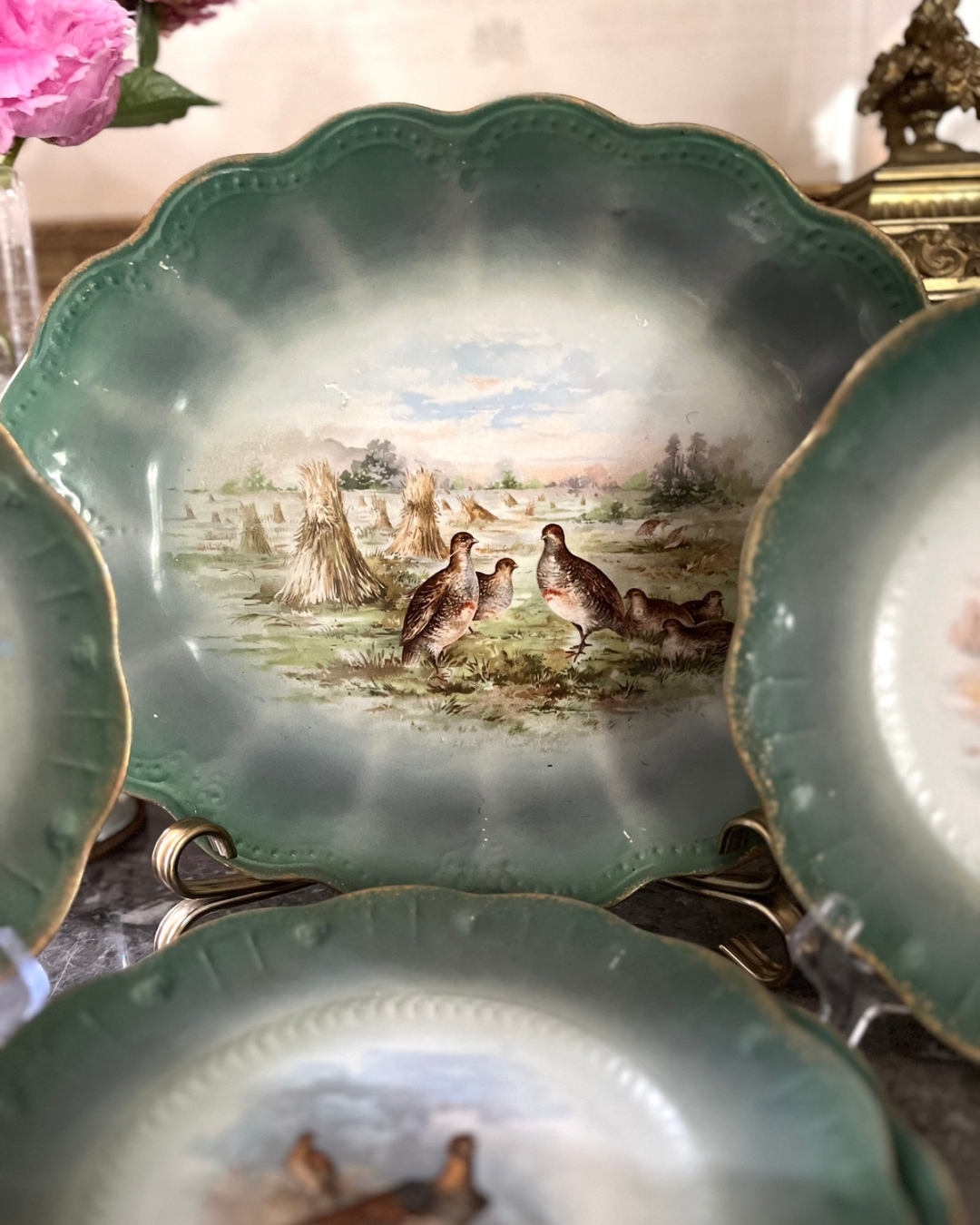 Complete Plate Wall 7 Piece - French Limoges Game Bird Service — Platter & Six Plates