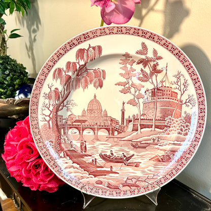 Massive designer Spode red & white toile charger plate platter 13,5 d