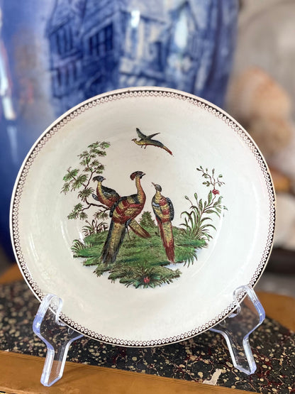 Live 08/25 Antique Wedgwood Etruria Polychrome Pheasant Bird Bowl c. 1913