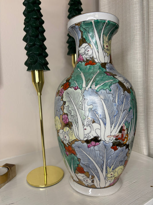 Gorgeous Bok Choy 12 1/4” Vase with bunnies!
