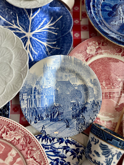 Pair of EIT England Blue & White Transferware Plates | London Landmarks & Street Scene | 6⅞”