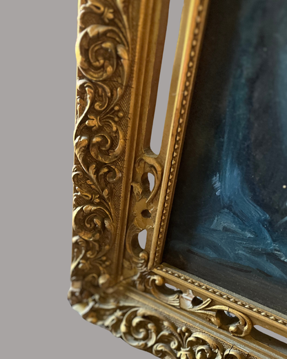 Gorgeous Large Signed Moody Floral Still Life - Fine Oil On Canvas/Elegant Pierced Wood Original Frame With Brass Name Plaque
