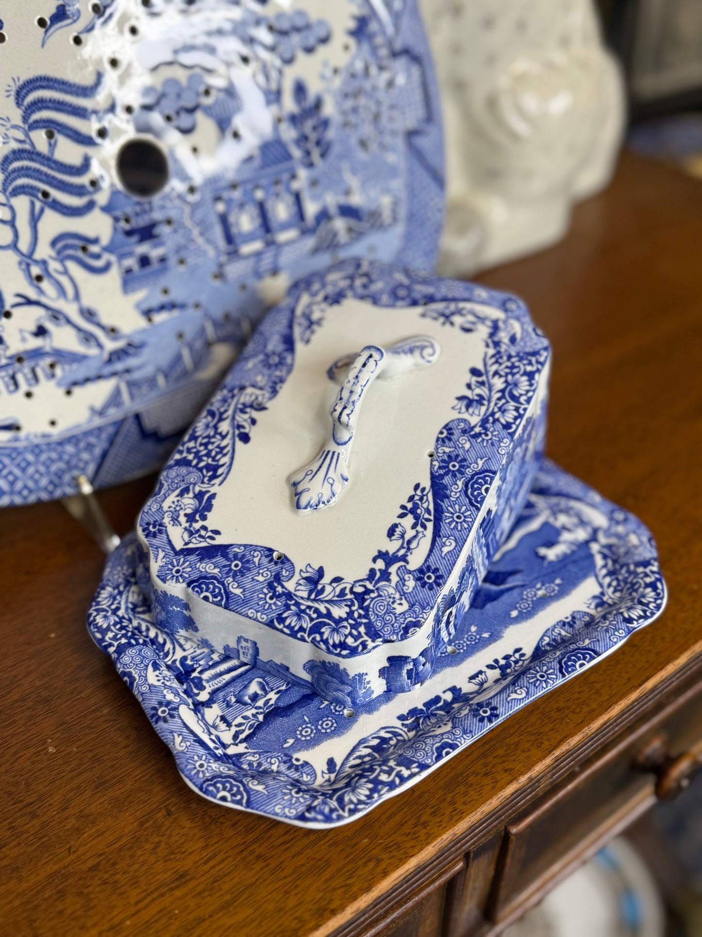 Pristine! Antique Copeland Spode “Blue Italian” Cheese Dish & Cover, c.1920 – English Transferware - DA4284