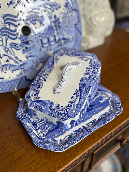 Pristine! Antique Copeland Spode “Blue Italian” Cheese Dish & Cover, c.1920 – English Transferware - DA4284