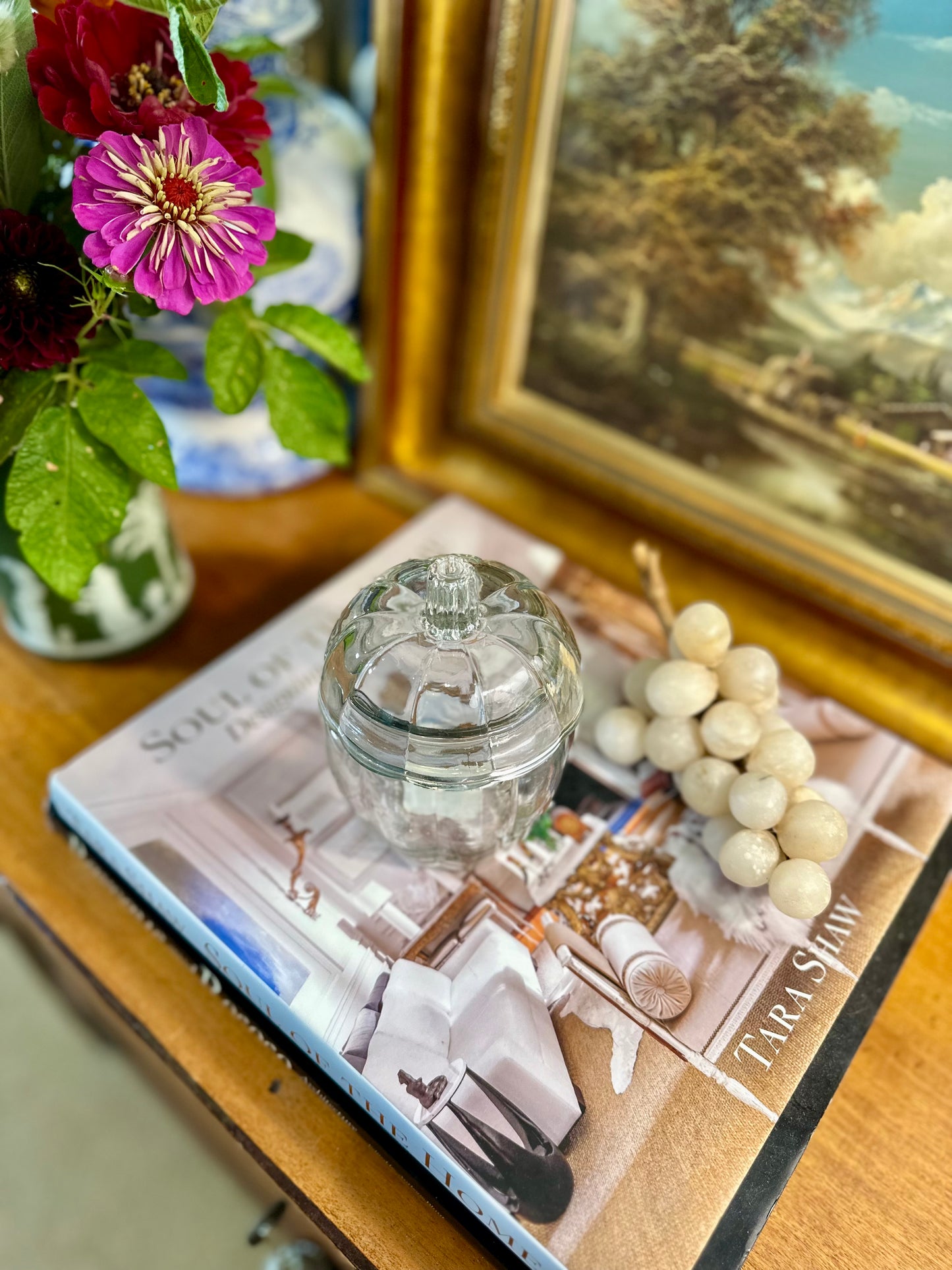 Small Clear Glass Pumpkin Candy Treat Jar w/lid, 5.5"