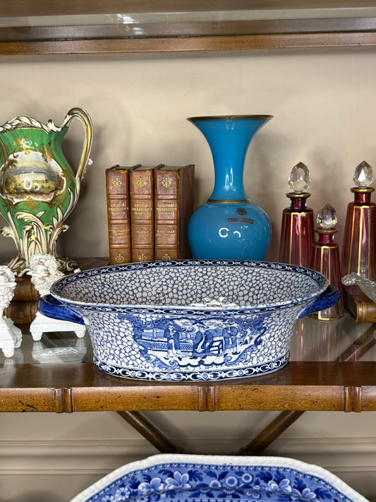 Adams Chinese Bird Pattern Chestnut Dish | Circa 1920 | 12" Handle to Handle x 8.75"D x 3.5"H | Style DA4513