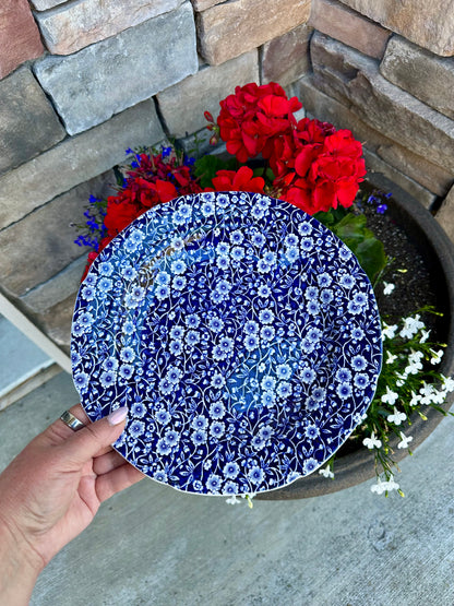 Pair of Vintage Crownford Blue Calico Dinner Plates – England, 10.5"